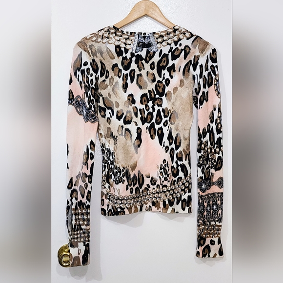 CACHE sizeS Leopard Print Pearl's Jewels & Bows Print Embellished w/ Rinestones - Picture 5 of 16